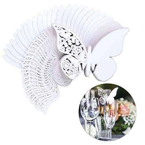 Tarjeta de Copa Mariposa 100 Piezas 3D Hollow Mariposa Nombre lugar para Boda Invitaciones Regalo detalle de Boda Cumpleaño Communion Blanco