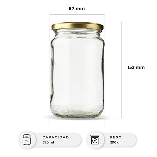 Tarros de Cristal para conservas Pack 40 Unidades de Botes de Cristal con Tapa frascos de Vidrio con Tapas Incluidas recipientes de Cristal para Alimentos de 720ml estanco. (40 Unidades)