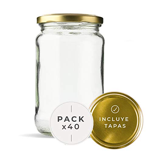 Tarros de Cristal para conservas Pack 40 Unidades de Botes de Cristal con Tapa frascos de Vidrio con Tapas Incluidas recipientes de Cristal para Alimentos de 720ml estanco. (40 Unidades)