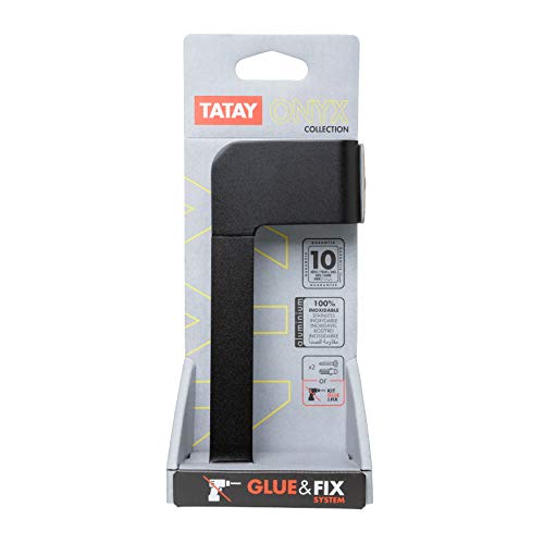 Tatay Portarrollos sin Tapa de la Colección Onyx, en Aluminio anodizado Negro Mate. Doble Sistema de fijación, Tornillos y Sistema Glue & Fix, sin taladrar.