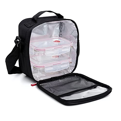 TATAY Urban Food Casual - Bolsa Térmica Porta Alimentos, 3L de Capacidad, 2 Tuppers Herméticas de Cristal de 0.57 l Incluídas, Color Negro, 22 x 12 x 21.5 cm