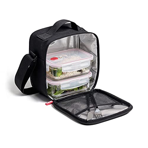 TATAY Urban Food Casual - Bolsa Térmica Porta Alimentos, 3L de Capacidad, 2 Tuppers Herméticas de Cristal de 0.57 l Incluídas, Color Negro, 22 x 12 x 21.5 cm