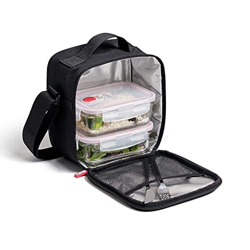 TATAY Urban Food Casual - Bolsa Térmica Porta Alimentos, 3L de Capacidad, 2 Tuppers Herméticas de Cristal de 0.57 l Incluídas, Color Negro, 22 x 12 x 21.5 cm