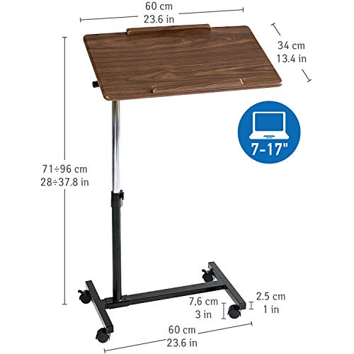 Tatkraft Gain Mesa Auxiliar con Ruedas para Cama y Sofá Plegable, Altura Ajustable 71-96 cm, Portátil de la Mesa de Altura Regulable con Antideslizante-Barra