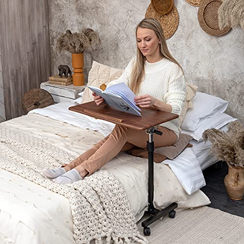 Tatkraft Gain Mesa Auxiliar con Ruedas para Cama y Sofá Plegable, Altura Ajustable 71-96 cm, Portátil de la Mesa de Altura Regulable con Antideslizante-Barra