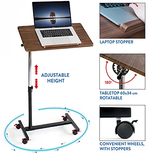 Tatkraft Gain Mesa Auxiliar con Ruedas para Cama y Sofá Plegable, Altura Ajustable 71-96 cm, Portátil de la Mesa de Altura Regulable con Antideslizante-Barra