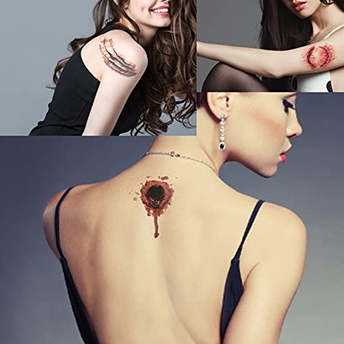 Tatuajes de Maquillaje de Zombies, Pegatinas de Tatuaje de Cicatrices Falsas, Patrón de Elementos de Halloween, Natural Real para Piernas para Fiestas de Halloween