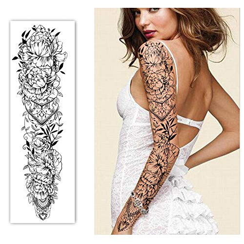 Tatuajes temporales de brazo completo a prueba de agua 8 hojas y tatuaje de hombro de medio brazo 10 hojas, pegatinas de tatuaje extragrandes y duraderas para hombres y mujeres (22.83"X 7.1")