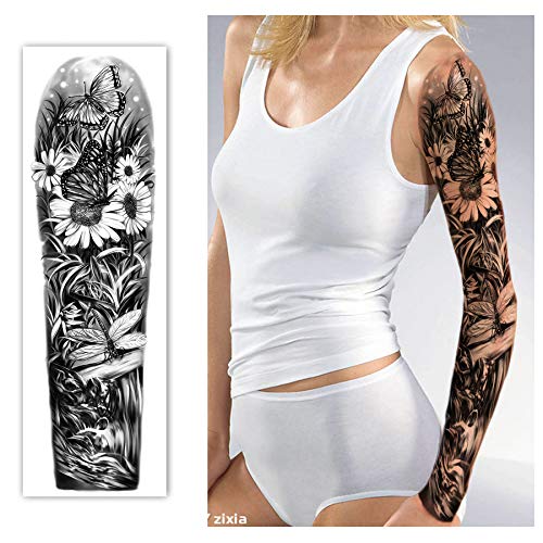 Tatuajes temporales de brazo completo a prueba de agua 8 hojas y tatuaje de hombro de medio brazo 10 hojas, pegatinas de tatuaje extragrandes y duraderas para hombres y mujeres (22.83"X 7.1")