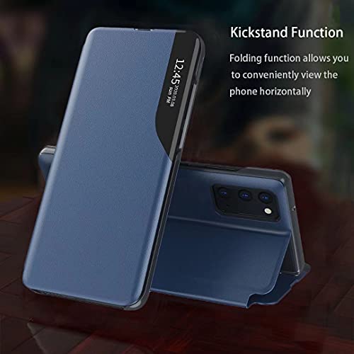 TAUYN Funda Smart View para Xiaomi 11T/Xiaomi 11T Pro, Prima PU Cuero Carcasa Moda Espejo Estuche Clear Ventana Case Cover, con Soporte Plegable - Azul