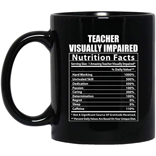 Taza de café negra con datos nutricionales para personas con discapacidad visual de Funny Teacher, 11 oz