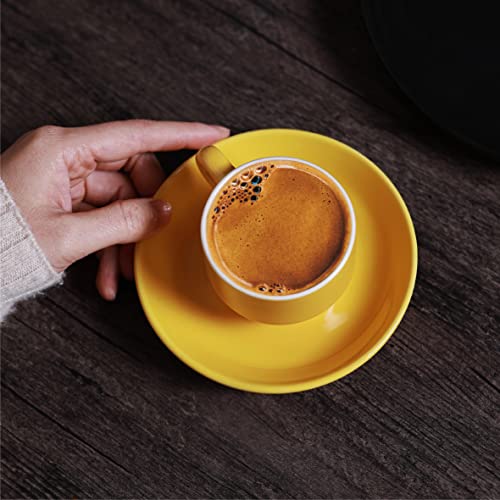 Tazas de Espresso con Soporte - Juego de 6 Tazas de cerámica - Apilables - Con 6 Platos Incluidos - 75 ml - De Colores