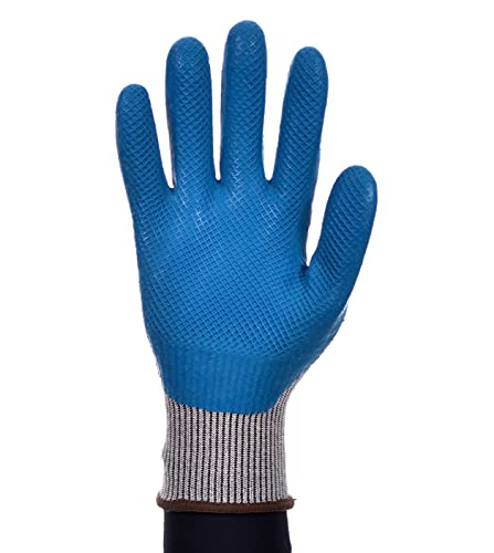 TB Guante de Protección TB 313AZ Grip | Paquete 10 Pares - Guante de Trabajo con Recubrimiento de Látex Azul, Soporte de Algodón-Poliéster y Puño Elástico. Cómodo y Transpirable - Talla 7