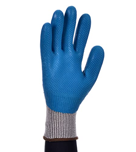 TB Guante de Protección TB 313AZ Grip | Paquete 10 Pares - Guante de Trabajo con Recubrimiento de Látex Azul, Soporte de Algodón-Poliéster y Puño Elástico. Cómodo y Transpirable - Talla 7