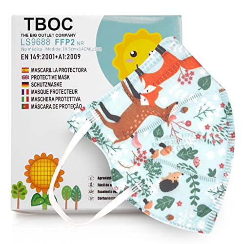 TBOC Mascarillas FFP2 [Pack 10 Unidades] Máscaras [Talla Pequeña] Desechables [Animales del Bosque] 5 Capas [No Reutilizables] Transpirables Plegables con Pinza Nasal [Certificadas y Homologadas]