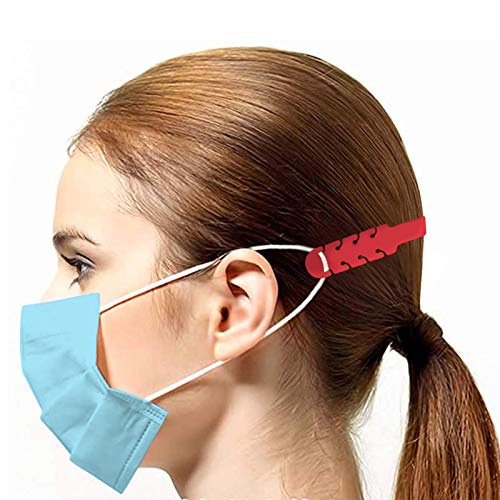 TBOC Salvaorejas Mascarillas Extensor Ajustable - [Pack 5 Piezas] Correa Antideslizante Hebillas de Silicona [Blanca+Roja+Azul+Negra] Agarres para Sujetar Cuello Aliviar Molestias Cara Salva Orejas