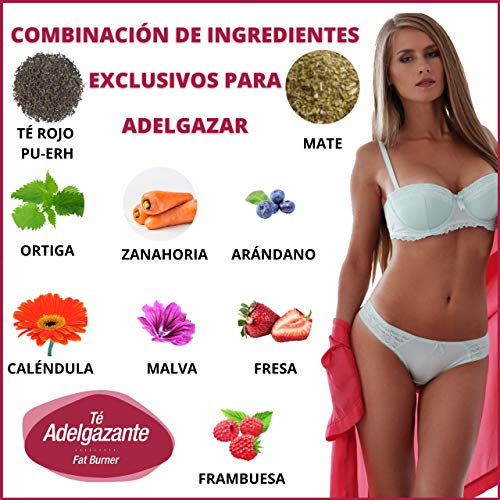 Té Adelgazante Quemagrasa para perder peso | Infusiones para Adelgazar Rápido, Potente Quemador de Grasa (Slim Fat Burner) Mate Verde, Té Rojo Pu Erh.