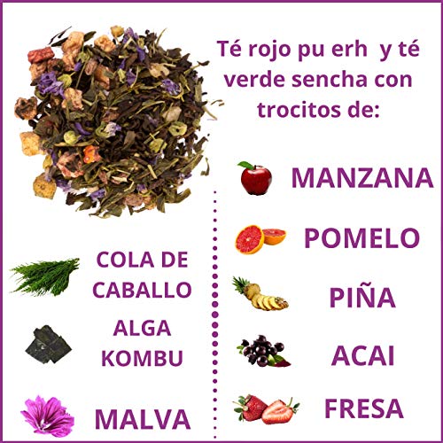 Té Quemagrasas Potente Para Adelgazar fat burner. Adelgazante natural para la pérdida de peso. Infusión Detox Natural Adelgazante con Té rojo pu-erh, Té Verde Sencha, Piña, Pomelo, Cola de Caballo