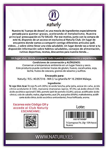 Té Quemagrasas Potente Para Adelgazar fat burner. Adelgazante natural para la pérdida de peso. Infusión Detox Natural Adelgazante con Té rojo pu-erh, Té Verde Sencha, Piña, Pomelo, Cola de Caballo