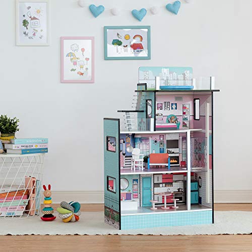 Teamson Kids 'Barcelona' Casa De Muñecas Azul Y Muebles para Niños TD-13111D