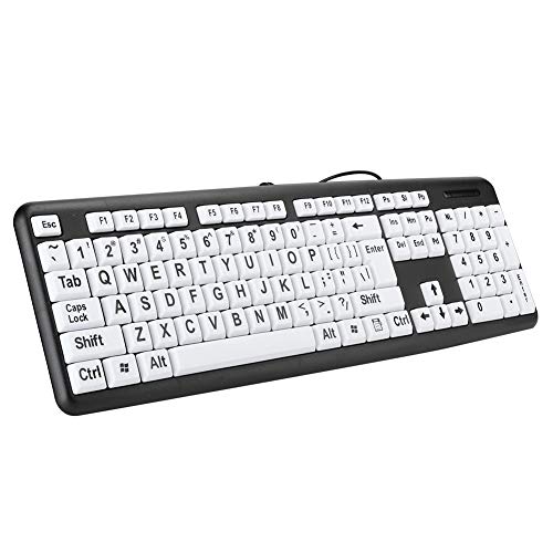 Teclado de computadora con Letra Grande, Teclado para Personas Mayores con Cable, Teclado para Personas con discapacidad Visual, Teclas de Alto Contraste en Blanco y Negro(Negro)