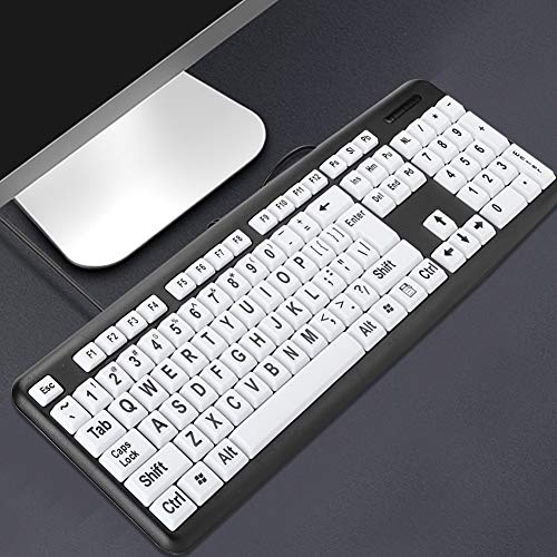 Teclado de computadora con Letra Grande, Teclado para Personas Mayores con Cable, Teclado para Personas con discapacidad Visual, Teclas de Alto Contraste en Blanco y Negro(Negro)