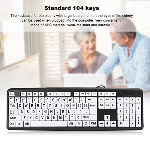 Teclado de computadora con Letra Grande, Teclado para Personas Mayores con Cable, Teclado para Personas con discapacidad Visual, Teclas de Alto Contraste en Blanco y Negro(Negro)