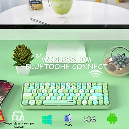 Teclado inalámbrico Bluetooth, lindo mini teclado compacto de 84 teclas, tecnología de conexión inalámbrica de 2.4GHz, tapa de tecla ABS retro, panel mate, diseño ergonómico (Color mezclado verde)