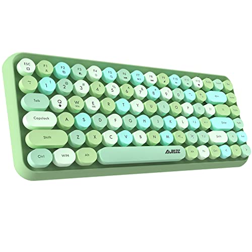 Teclado inalámbrico Bluetooth, lindo mini teclado compacto de 84 teclas, tecnología de conexión inalámbrica de 2.4GHz, tapa de tecla ABS retro, panel mate, diseño ergonómico (Color mezclado verde)