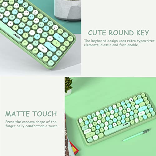 Teclado inalámbrico Bluetooth, lindo mini teclado compacto de 84 teclas, tecnología de conexión inalámbrica de 2.4GHz, tapa de tecla ABS retro, panel mate, diseño ergonómico (Color mezclado verde)