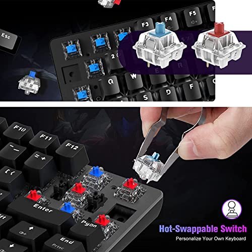 Teclado Mecánico para Juegos al 80% con DIY Hot Swappable Red Switch Retroiluminada LED Blanco 82 Teclas Anti-Fantasma Cable USB-C Desmontable Erogomic para PC portátil Mac-Negro