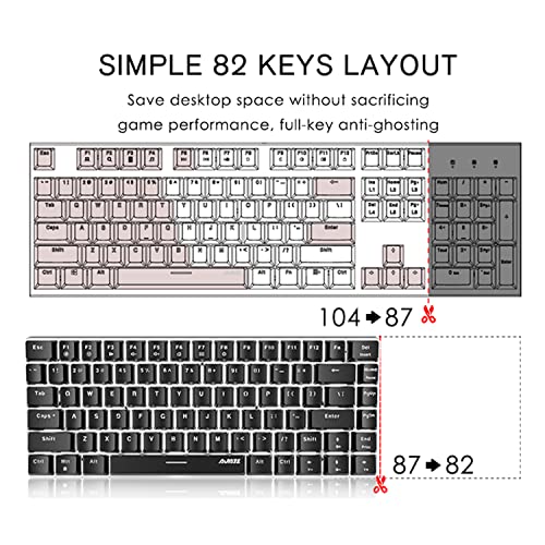 Teclado Mecánico para Juegos al 80% con DIY Hot Swappable Red Switch Retroiluminada LED Blanco 82 Teclas Anti-Fantasma Cable USB-C Desmontable Erogomic para PC portátil Mac-Negro