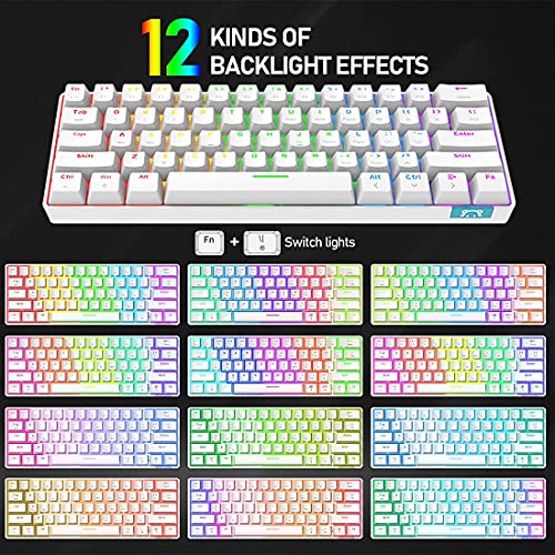 Teclado para Juegos RGB con Cable, Teclado Recargable con Cable Tipo C, Teclado mecánico de 61 Teclas programable con retroiluminación arcoíris, Bluetooth inalámbrico 5.0 (Interruptor Blanco/Rojo)