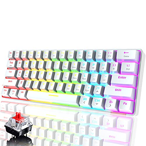 Teclado para Juegos RGB con Cable, Teclado Recargable con Cable Tipo C, Teclado mecánico de 61 Teclas programable con retroiluminación arcoíris, Bluetooth inalámbrico 5.0 (Interruptor Blanco/Rojo)