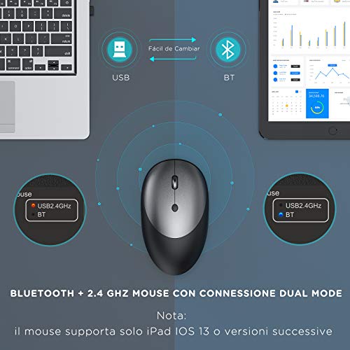 Teclado y Ratón Inalámbrico, Bluetooth Retroiluminado Español Teclado Recargable para iPad 10.2,iPad 5/6/7/8ª Generación,iPad Air 4/3/2,iPad Pro 10.5/11/12.9,iPad Mini,iPhone, Gris