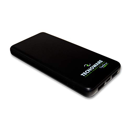 Tecnoware 10,000 mAh Cargador portátil con 2 Puertos USB - Powerbank - para teléfono Inteligente y Tableta (iPhone y Samsung) - Carga a través de Micro USB o USB-C - con indicador de batería