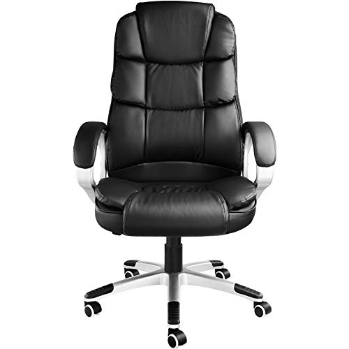 TecTake 403238 Silla de Oficina, Diseño Giratorio, Piel Sintética, Ergonómica, con Dispositivo Basculante, Negro