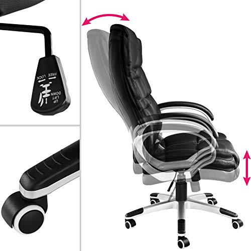 TecTake 403238 Silla de Oficina, Diseño Giratorio, Piel Sintética, Ergonómica, con Dispositivo Basculante, Negro