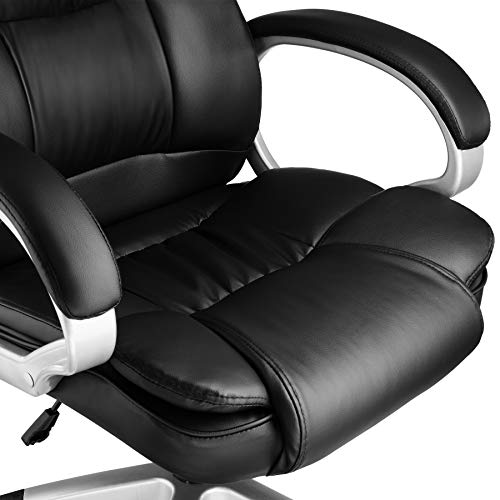 TecTake 403238 Silla de Oficina, Diseño Giratorio, Piel Sintética, Ergonómica, con Dispositivo Basculante, Negro