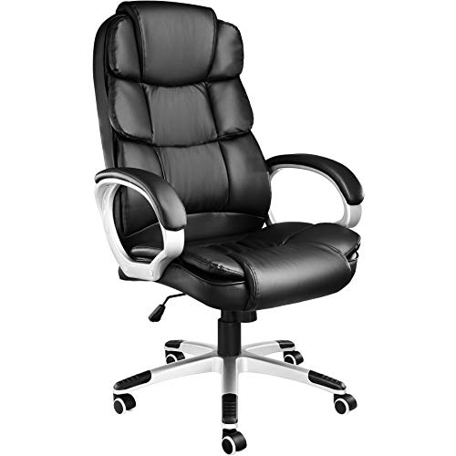 TecTake 403238 Silla de Oficina, Diseño Giratorio, Piel Sintética, Ergonómica, con Dispositivo Basculante, Negro