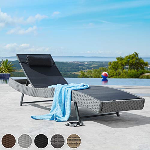 tectake 800315 Tumbona Chaise Longue de Poli ratán Tumbona de jardín Silla de terraza