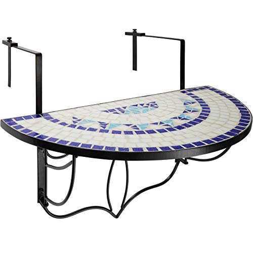 TecTake 800570 Mesa de Balcón Plegable Mosaico, Mesa para Colgar, (Azul-Blanco | no. 402766)