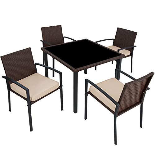 TecTake 800662 - Conjunto Muebles de Jardín Poliratán, Set 4 Sillas y 1 Mesa, Tornillos de Acero Inoxidable (Marrón | No. 403026)