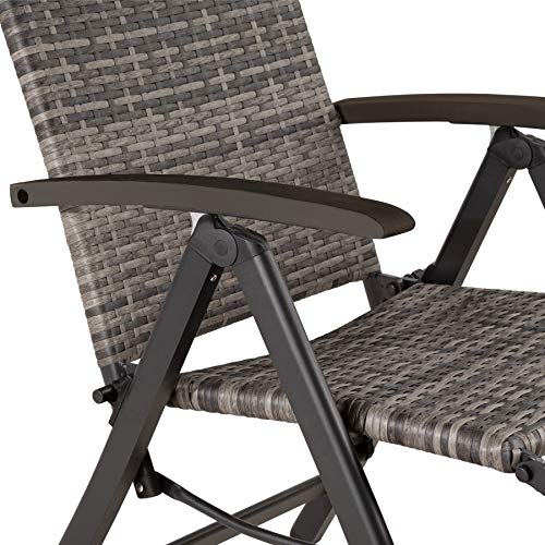 TecTake 800720 Sillón con Reposapies & Reposabrazos, Asiento Trenzado en Poliratán, Ideal Jardín Terraza Exterior Interior, 76x57,5x113 cm - Disponible en Diversos Colores (Gris | No. 403217)