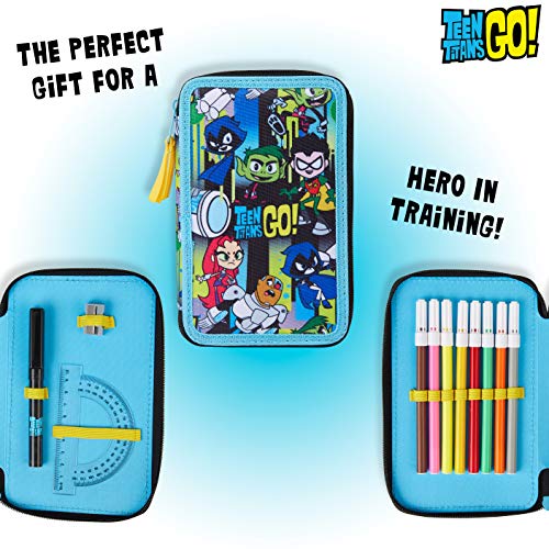 Teen Titans Go! Estuche Escolar, Incluye Material Escolar, Estuche Pinturas Para Niños 2 Compartimentos con Lapices y Rotuladores de Colores, Regalos Para Niños