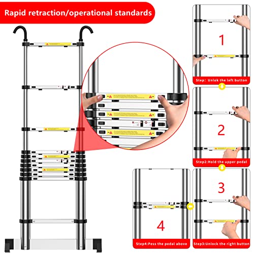 Teenza Escalera TelescóPica 2,6m, Escaleras áTico Plegables De Aluminio, Gancho Estabilizador, Carga MáXima 150kg, CertificacióN De Seguridad EN131