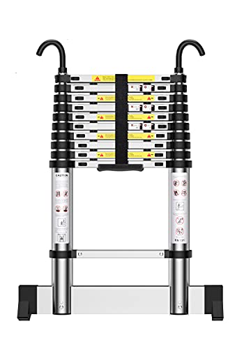 Teenza Escalera TelescóPica 3,2m, Escaleras áTico Plegables de Aluminio, Gancho Estabilizador, Carga MáXima 150kg, CertificacióN de Seguridad EN131