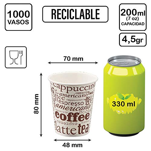 TELEVASO - 1000 uds - Vaso de cartón para café Vending - Capacidad de 200 ml (7 oz) - Ideal para Bebidas Calientes como café, té, Leche, infusiones