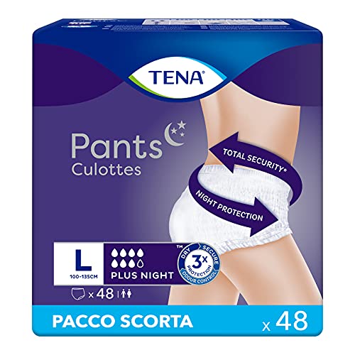 Tena Pants Plus Night L, 4 paquetes de 12 protectores