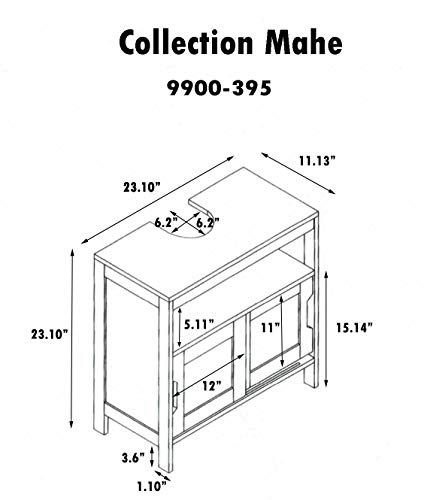 TENDANCE – Mahe bambú Lavado Mesa Estructura Plus 2 MDF Puertas correderas Armario y 1 Estante Interior, Madera, Color Beige